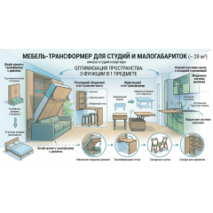 Мебель-трансформер для студий и малогабариток: как сэкономить 3-5 м² без потери комфорта — гид 2026