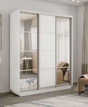 Шкаф-купе Экспресс, белый снег, 210х220х60 см, профиль серебро, 1 штанга, 9 полок Зеркало/ЛДСП