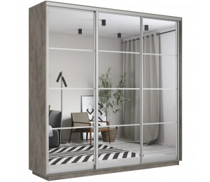 Шкаф-купе Экспресс, бетон, 210х220х60 см, профиль серебро, 1 штанга, 9 полок Зеркало