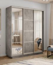 Шкаф-купе Экспресс, бетон, 210х220х60 см, профиль серебро, 1 штанга, 9 полок Зеркало/ЛДСП