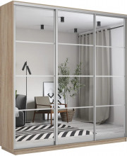 Шкаф-купе Экспресс, сонома, 210х220х60 см, профиль серебро, 1 штанга, 9 полок Зеркало