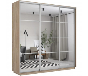 Шкаф-купе Экспресс, сонома, 210х220х60 см, профиль серебро, 1 штанга, 9 полок Зеркало