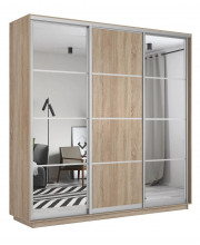 Шкаф-купе Экспресс, сонома, 210х220х60 см, профиль серебро, 1 штанга, 9 полок Зеркало/ЛДСП