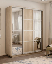 Шкаф-купе Экспресс, сонома, 210х220х60 см, профиль серебро, 1 штанга, 9 полок Зеркало/ЛДСП