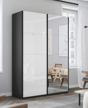 Шкаф-купе Прайм, серый диамант, 160х230х57 см, профиль черный профиль, 1 штанга, 7 полок