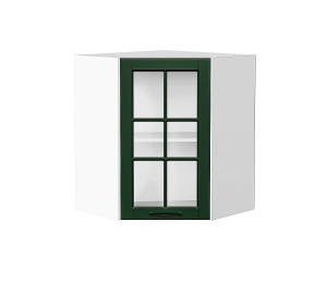 Шкаф верхний угловой остекленный Дублин Special Green/Белый 716*600*600