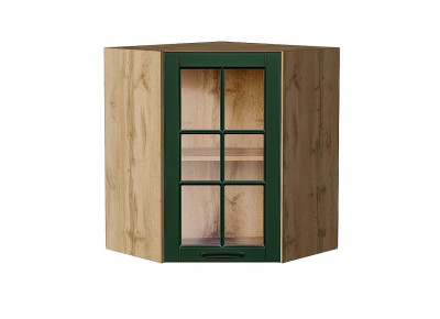 Шкаф верхний угловой остекленный Дублин Special Green/Дуб Вотан 716*600*600